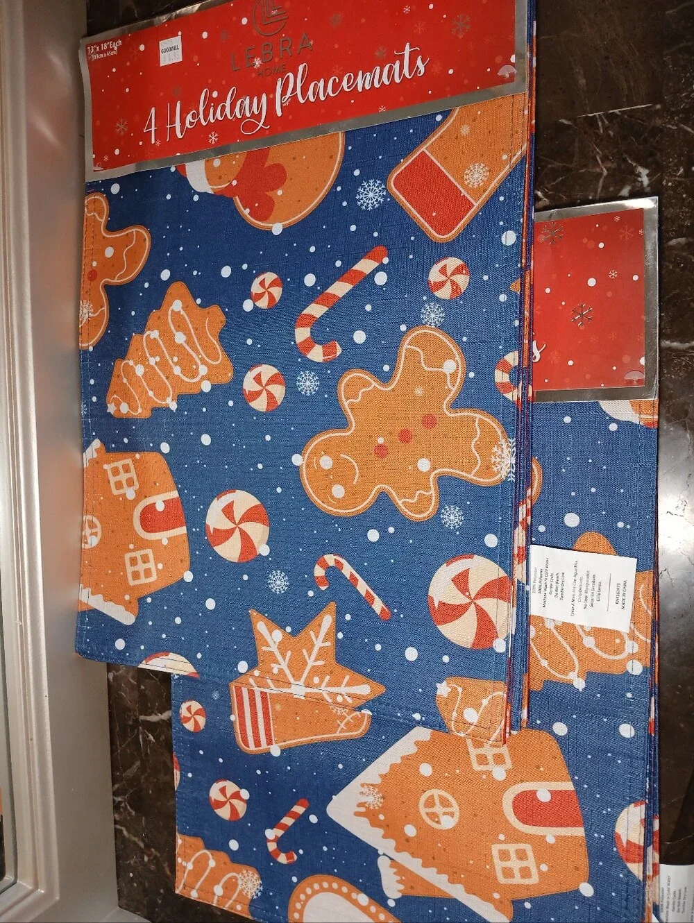 Gingerbread  Holiday Placemats Size 13x18 - 2 Sets of 4 (8 total)